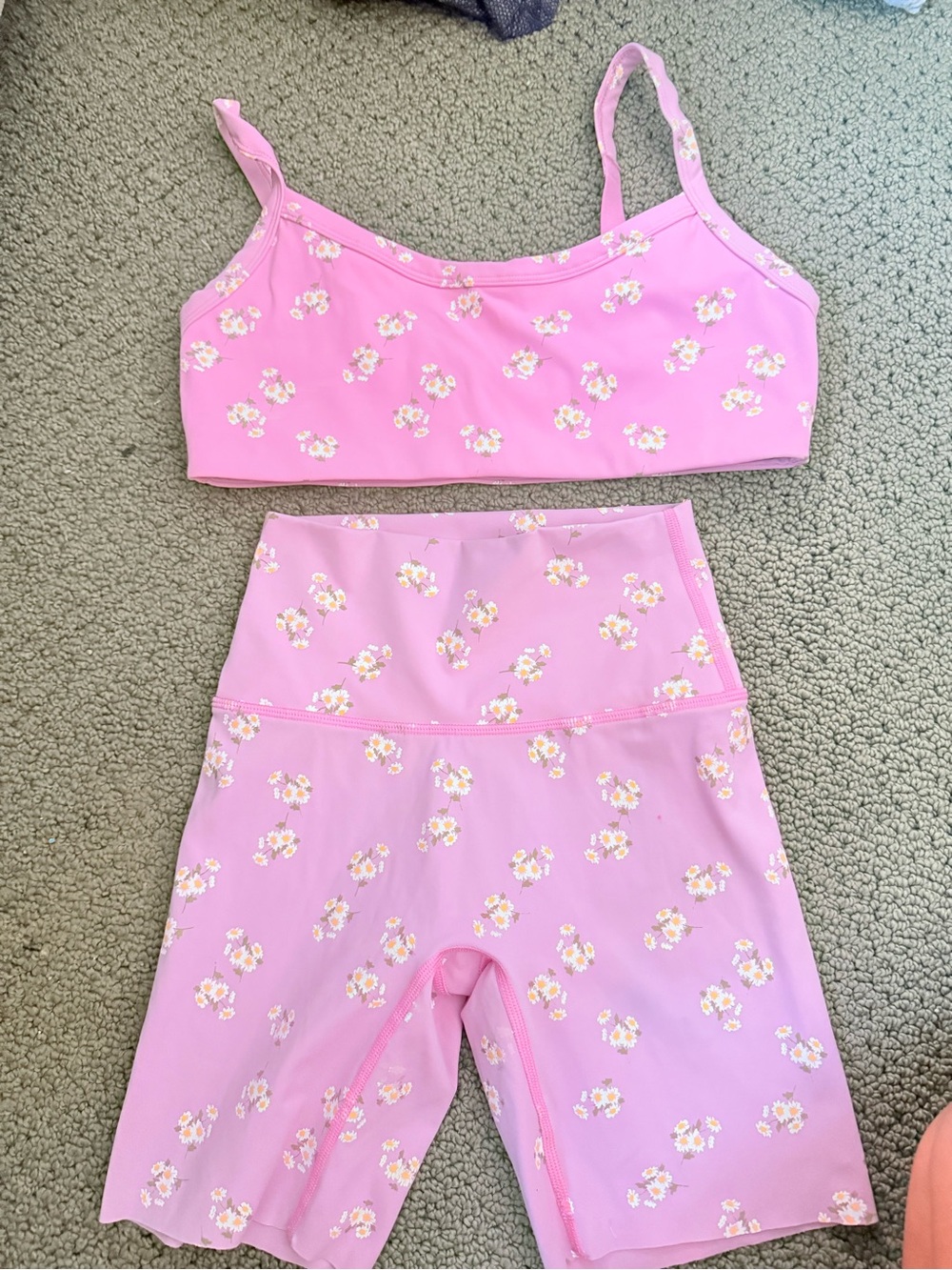 aerie floral athletic set w/ sports bra and biker shorts